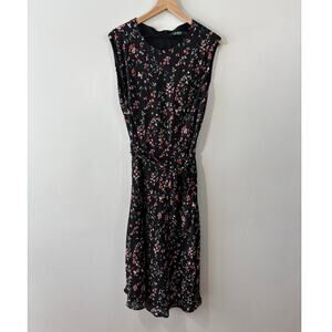 Vintage Lauren by Ralph Lauren Sleeveless Floral Midi Dress Tie Waist Size 14